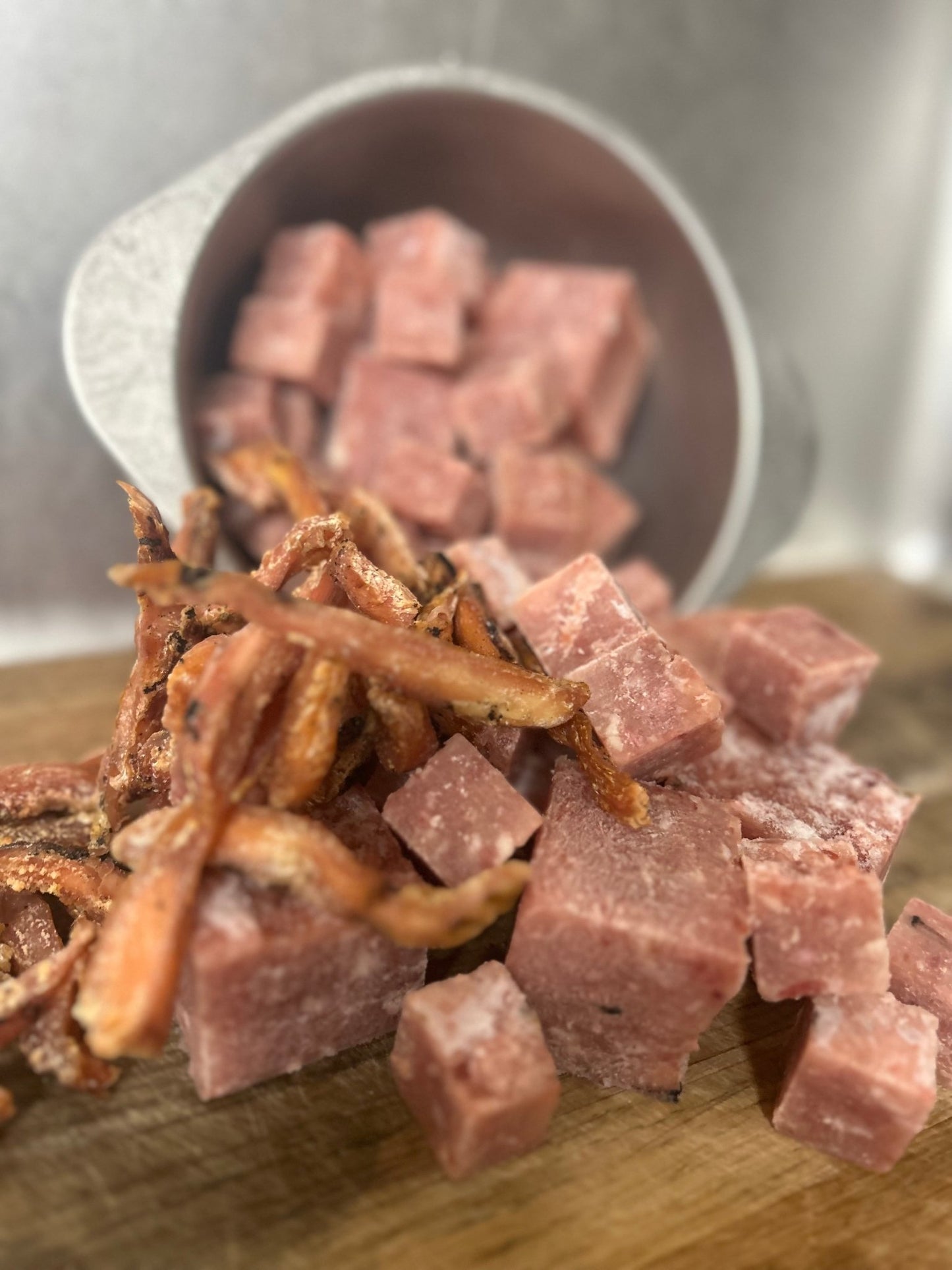 One pound Chicken Blend with a splash of puréed Fruit and veggies - pawsTHRIVE Processing