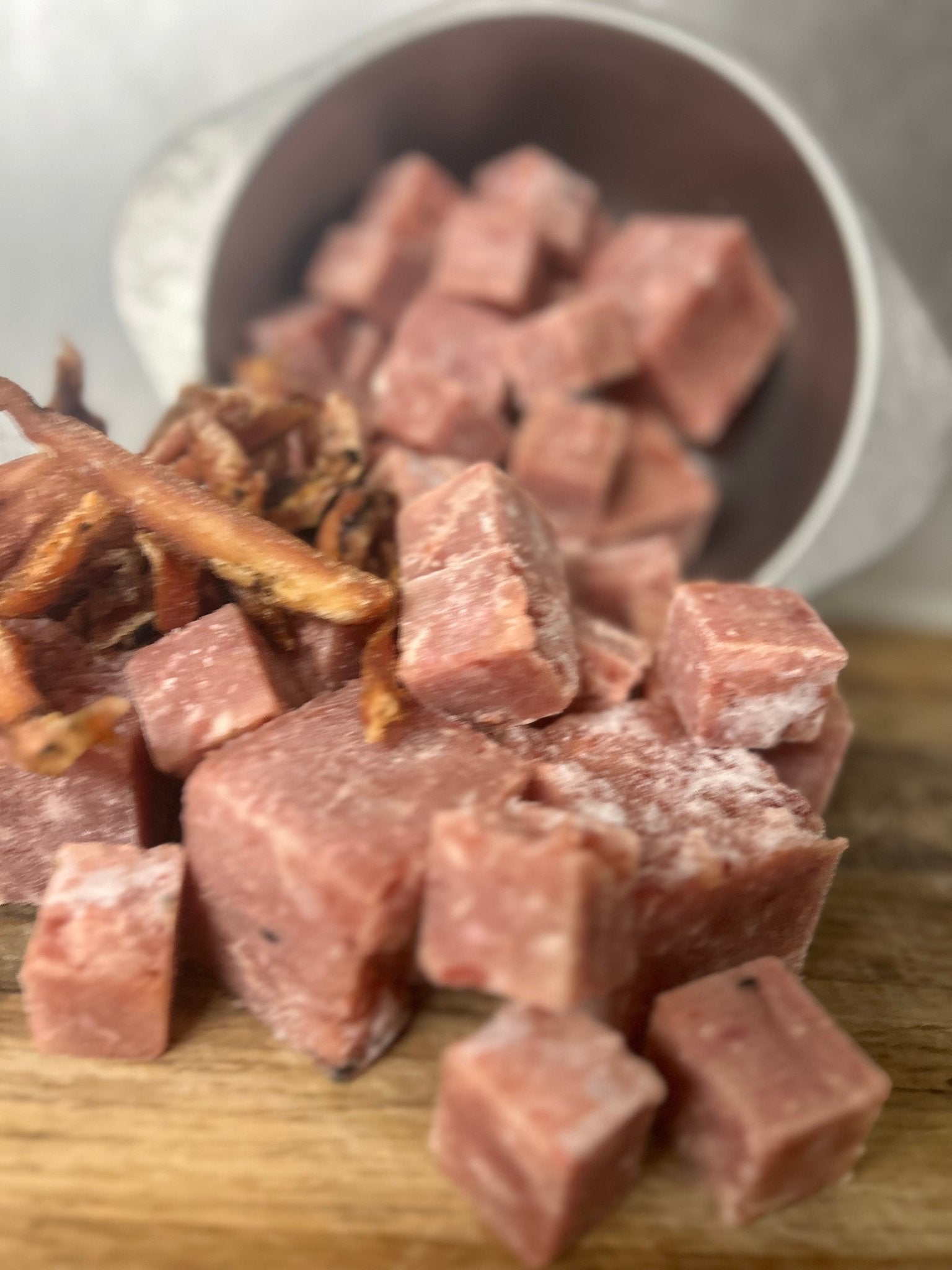 One pound Chicken Blend with a splash of puréed Fruit and veggies - pawsTHRIVE Processing