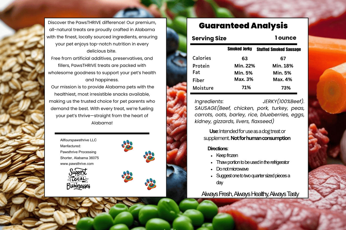 PawsTHRIVE Smoked Stuffed Sausage and Smoked Jerky - pawsTHRIVE Processing